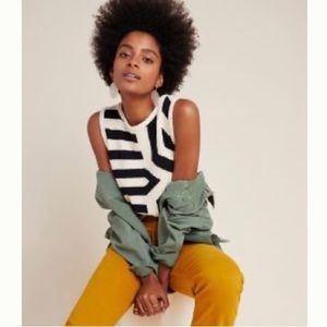 ANTHROPOLOGIE Textured Black & Cream Stripe Knit Tank Top - Sz XXS